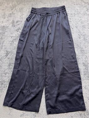 Adrianna Papell New with Tags Blue Wide Leg Satin Drawstring Trousers Size S